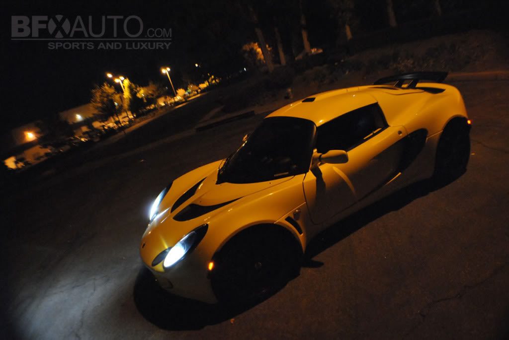 yellow lotus exige with hids at night